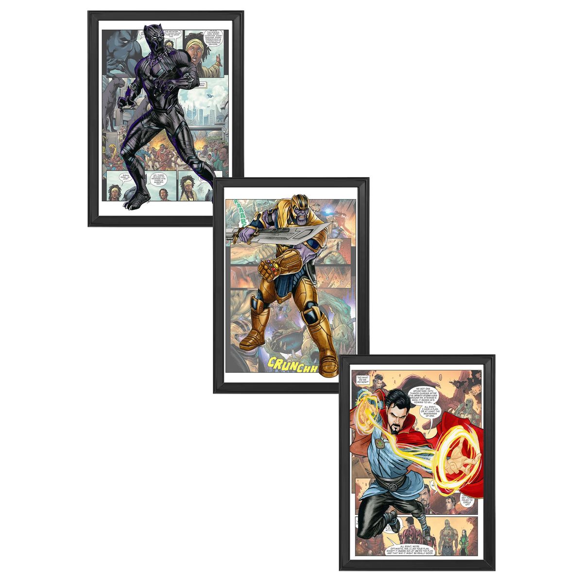 DECORACION CREATIVA - Set de Cuadros Infantiles Heroes y Villanos X3 Black