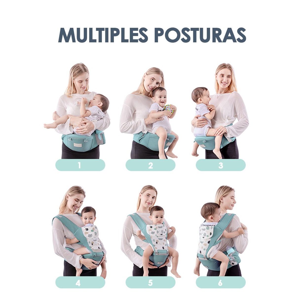 BABYMINE - Portabebé Ergonómico Asiento Multifuncional 6 En 1 Gris