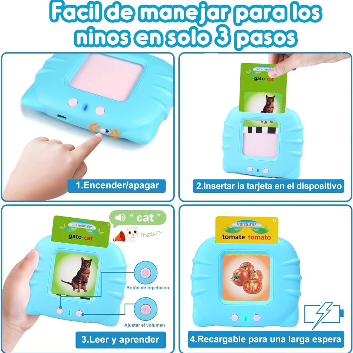 GENERICO - Juguete De Aprendizaje Ingles Español Recargable Celeste