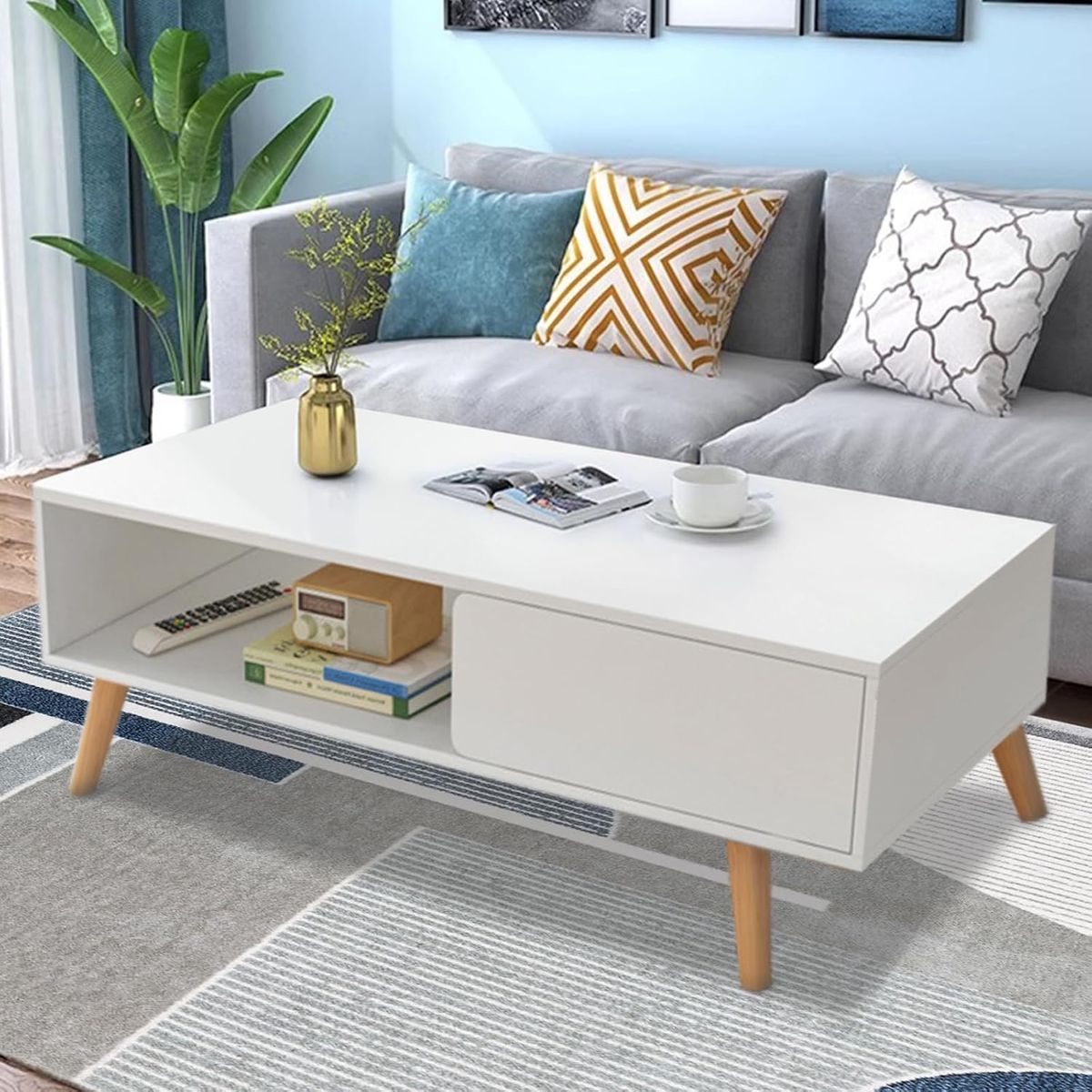 YOMYM - Mesa De Centro Blanco 80×40×43cm