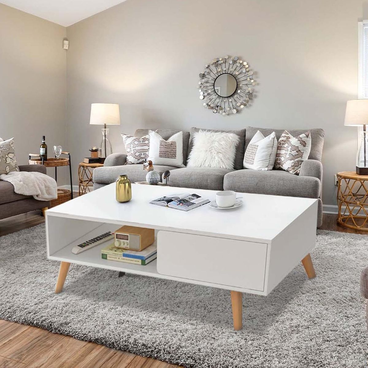 YOMYM - Mesa De Centro Blanco 80×40×43cm