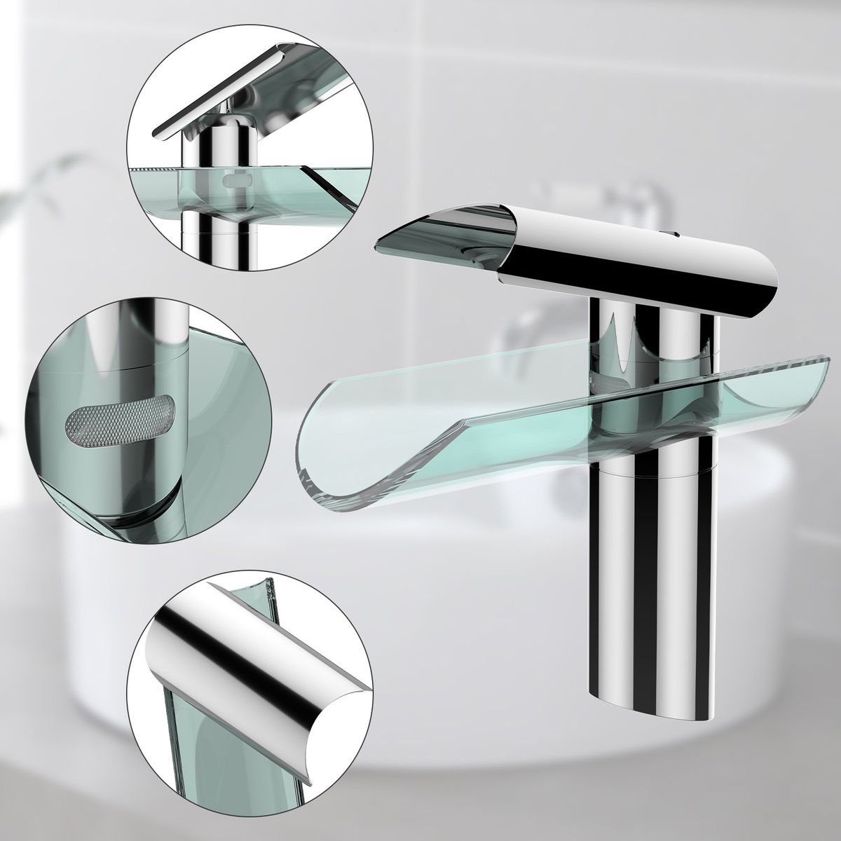 AIZO - Llave Monomando Grifo De Cristal Lavamanos En Cascada