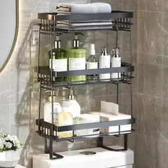 AIZO - 3 plantas no-punch Organizador De Ducha Repisa Baño Multiuso Negro
