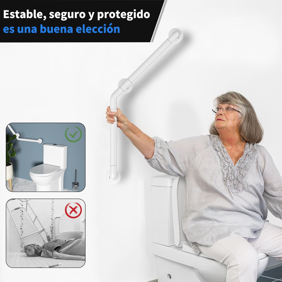 AIZO - Barra Seguridad De Baño Curvada Sin Barreras Inoxidable