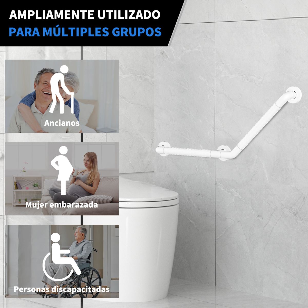 AIZO - Barra Seguridad De Baño Curvada Sin Barreras Inoxidable