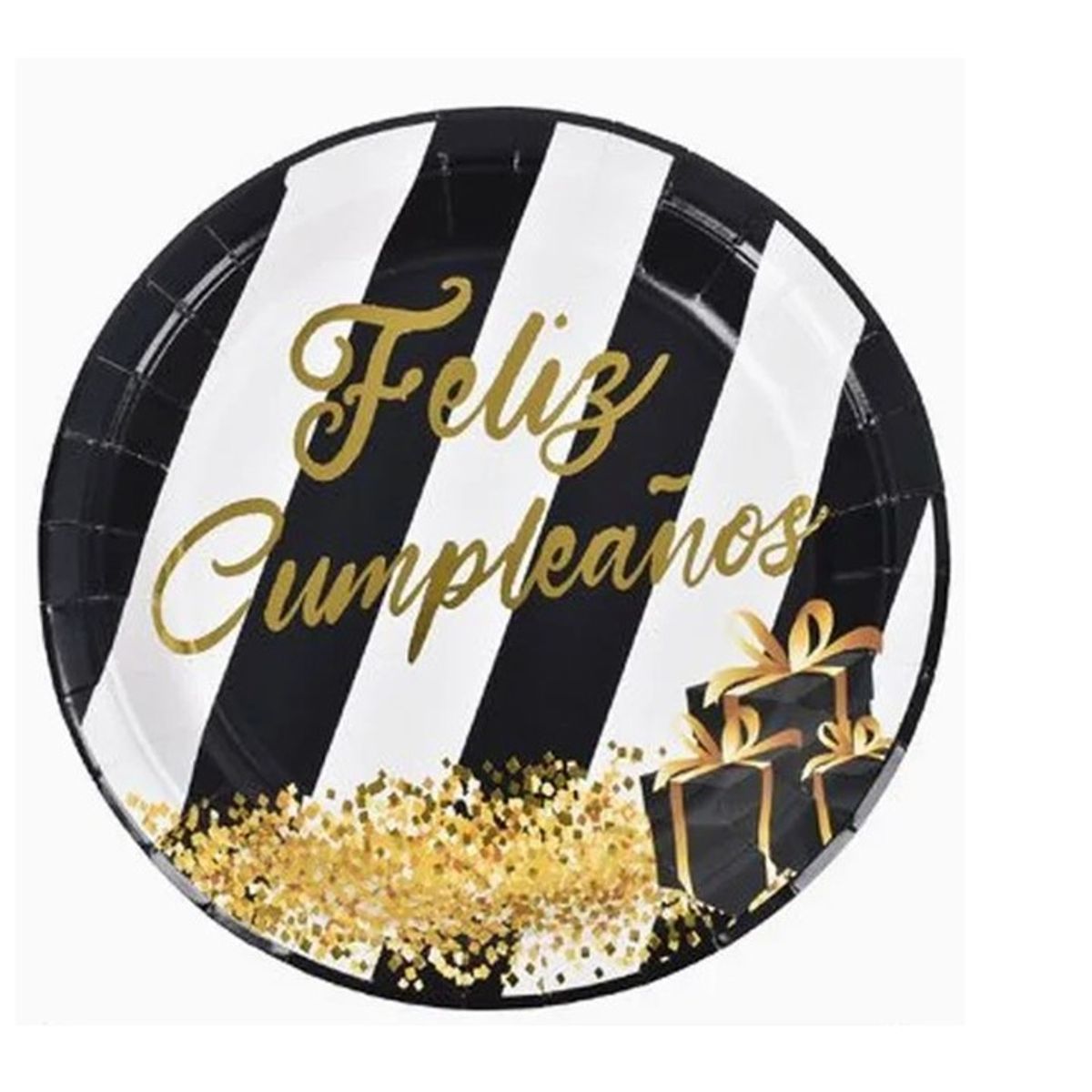 GENERICO - Plato de Cumpleaños Color Negro Con Dorado