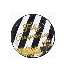 GENERICO - Plato de Cumpleaños Color Negro Con Dorado