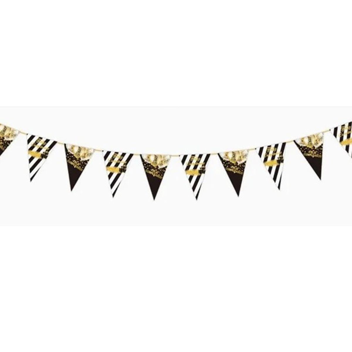 GENERICO - Banderines de Cumpleaños Color Negro Con Dorado
