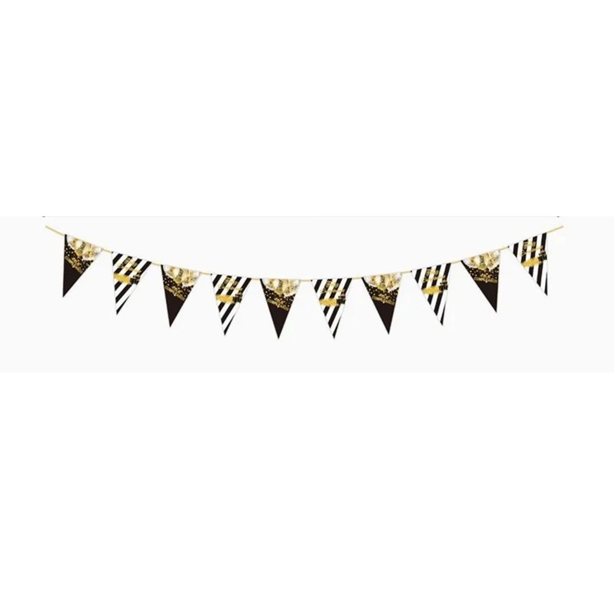 GENERICO - Banderines de Cumpleaños Color Negro Con Dorado