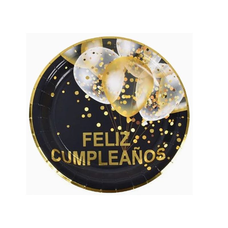 GENERICO - Plato de Cumpleaños Goblos Negro Con Dorado