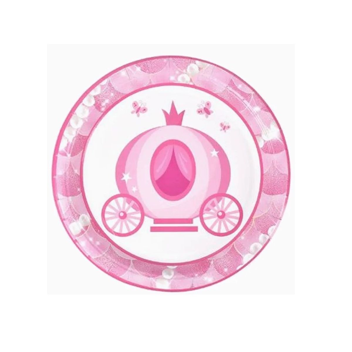 GENERICO - Plato de Cumpleaños Carroza Color Rosa