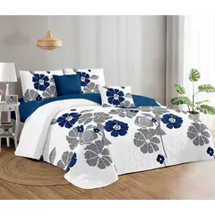 GENERICO - Quilt de Verano King Color Blanco con Flores Azul KFL109A