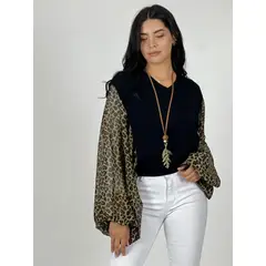 ENIGMATICA BOUTIQUE - Polera Spandex Mangas Print - Café