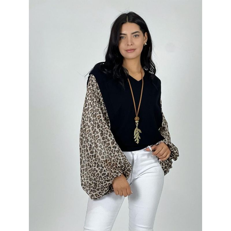 ENIGMATICA BOUTIQUE - Polera Spandex Mangas Print - Café