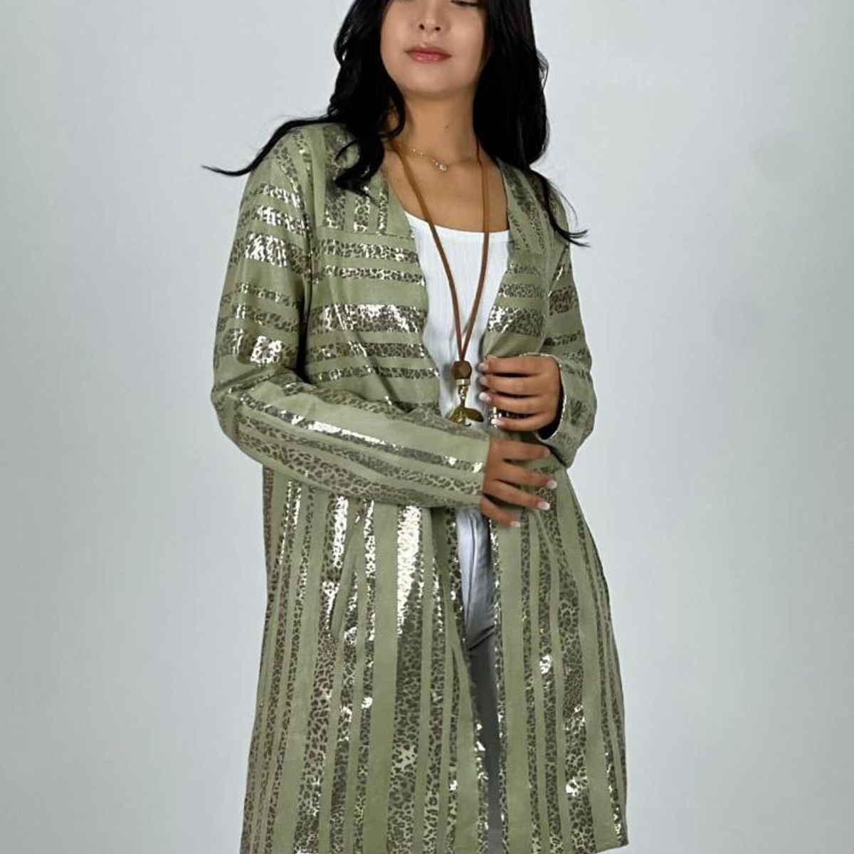 ENIGMATICA BOUTIQUE - Chaqueta Gamuza Líneas Brillantes - Verde