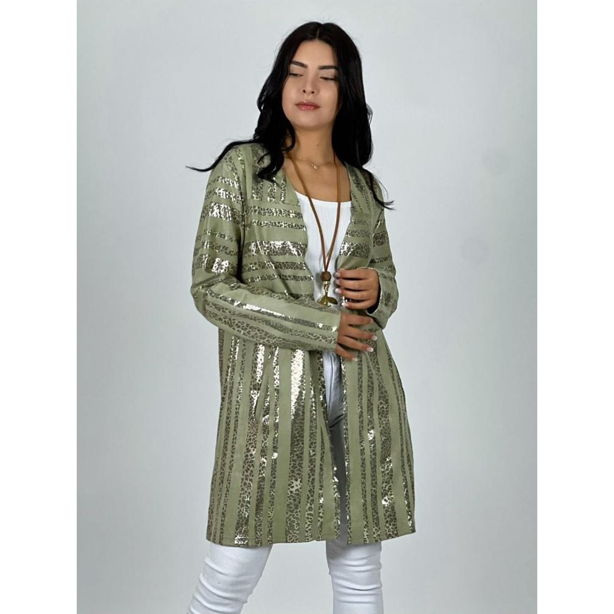 ENIGMATICA BOUTIQUE - Chaqueta Gamuza Líneas Brillantes - Verde