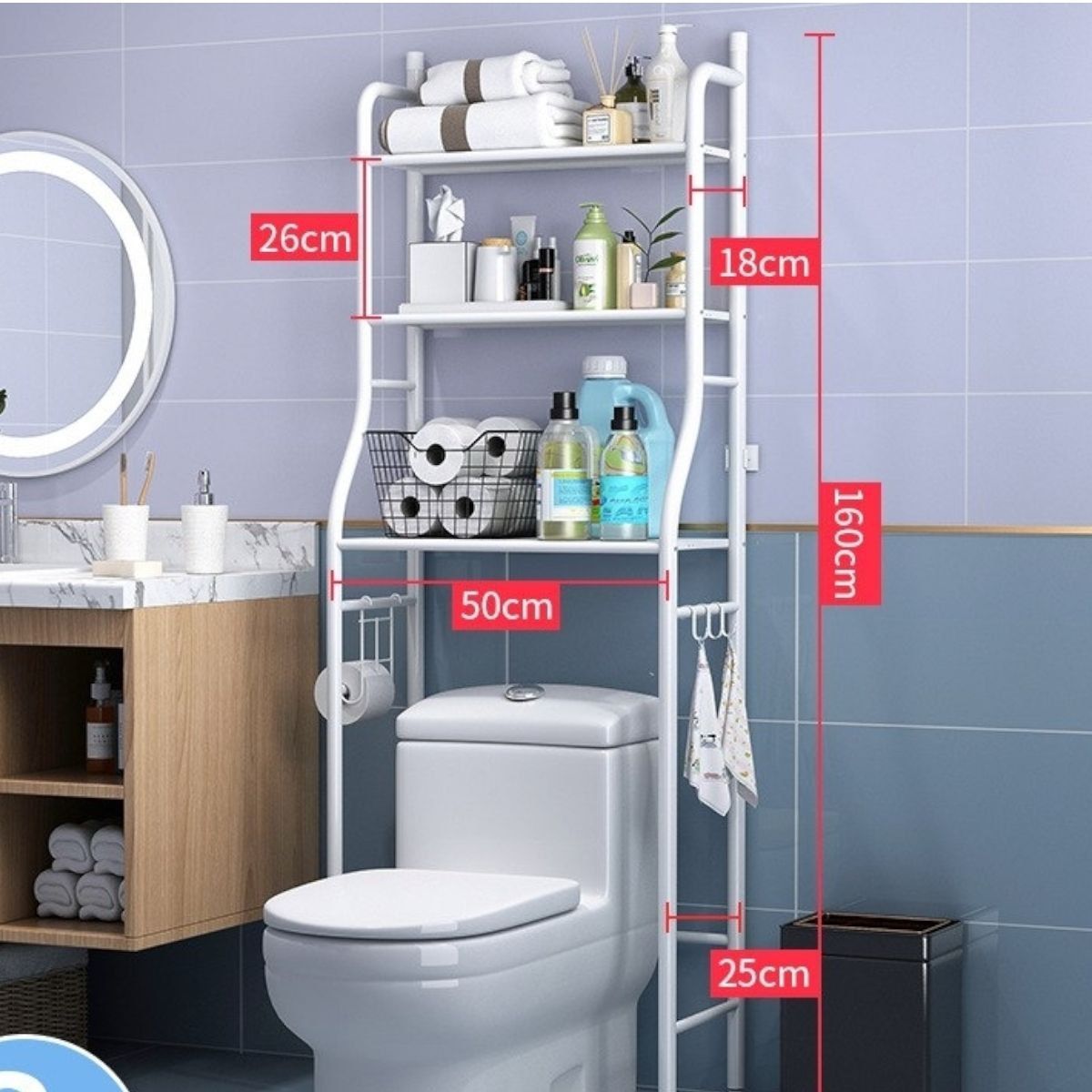 GENERICO - Organizador De Baño Estante 3 Niveles Metálico Armable Blanco