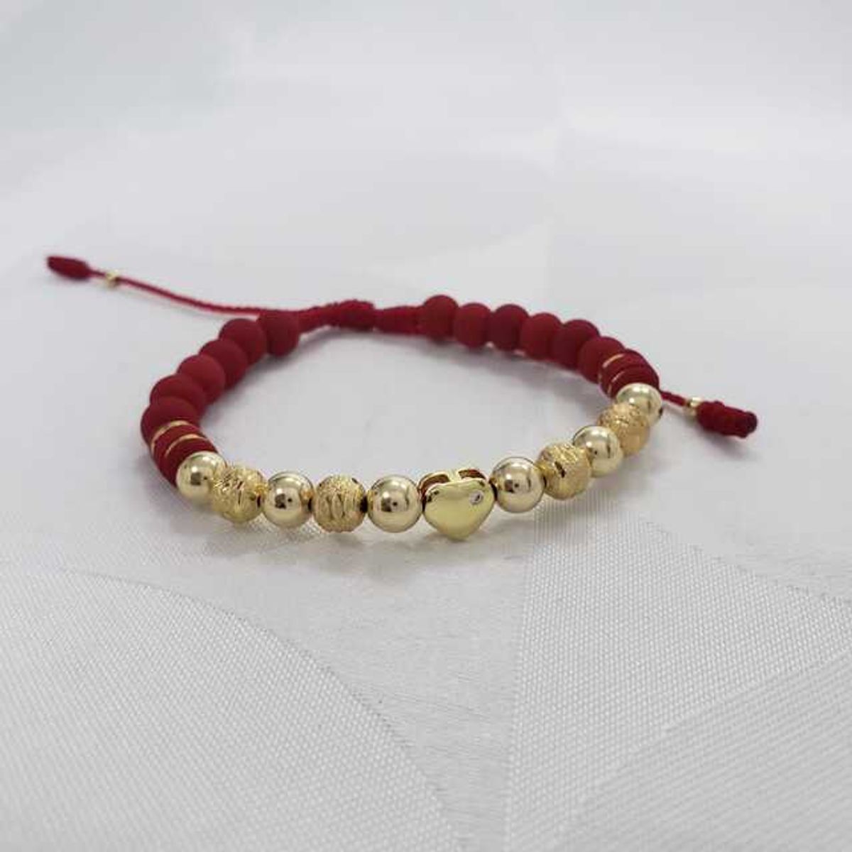 GENERICO - Pulsera Tejida Roja Balin Oro Laminado 18k