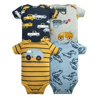 Pack 4 Bodys Niño Manga Corta 100% Algodón Autos Amarillo