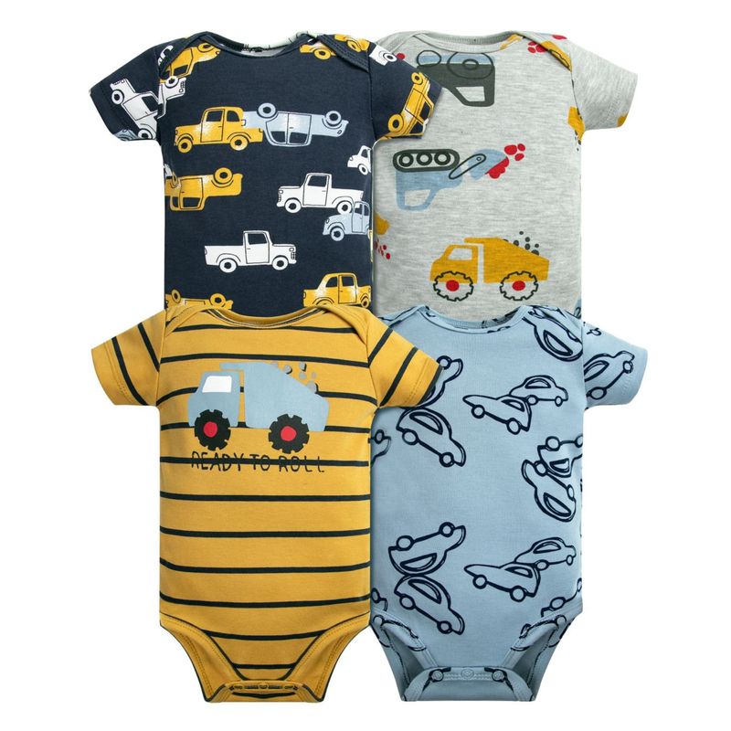 TEDMIMAK - Pack 4 Bodys Niño Manga Corta Tedmimak 100%  Algodón Autos Amarillo