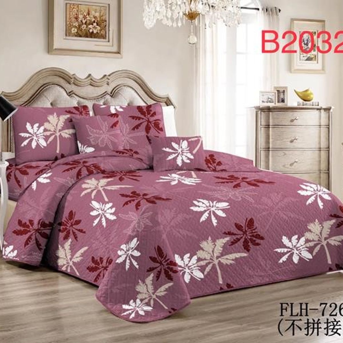 GENERICO - Cobertor Tipo Quilt de Verano / Cubrecamas 2 Plazas Hojas