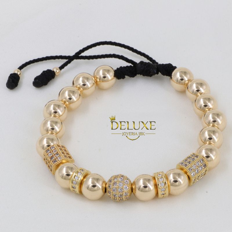 GENERICO - Pulsera Tejida Negra Balin Oro Laminado 18k