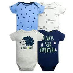 TEDMIMAK - Pack 4 Bodys Niño Manga Corta 100% Algodón Puercoespín Azul