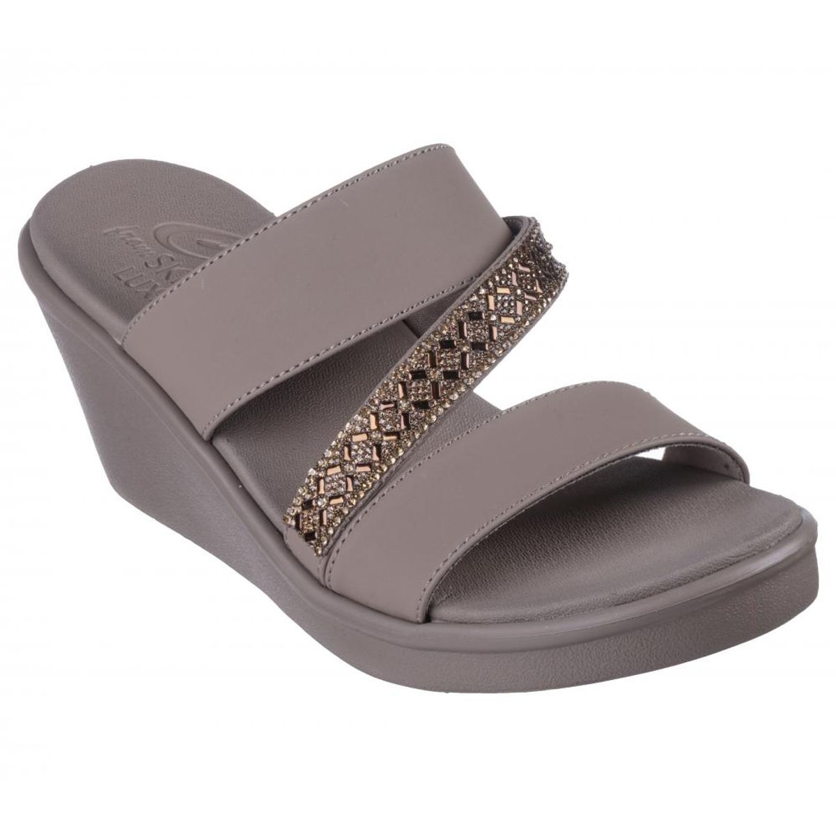 SKECHERS - Sandalia Mujer Rumble On Social Glam Beige Skechers