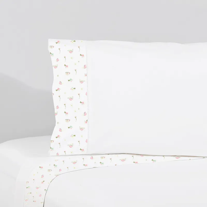 NINA HERRERA - Sábana Estampada Tazas Rosa 220 Hilos 1,5 Plaza