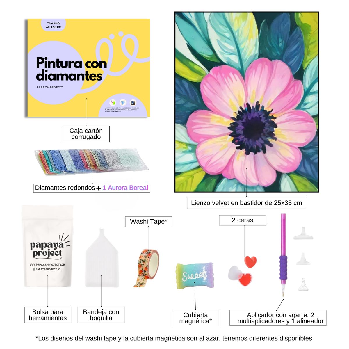 GENERICO - Diamond Painting en bastidor Flor rosada - Pintura con Diamantes 25x35