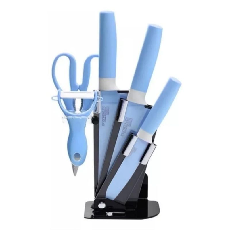 GENERICO - Set De Cocina Cuchillos Decolores 6 Piezas Pedestal Pelador