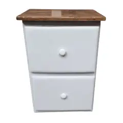 GENERICO - Veladores Doble Cajón Blanco Eco Cuero Muebles Rimar