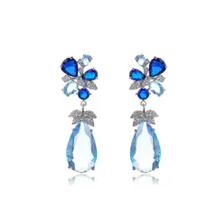 VANE COLLECTION - Aros para mujer fino colgante baño de rodio y circones tonos azules