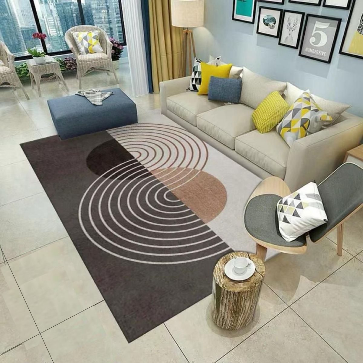 GENERICO - ALFOMBRA CON DISEÑO 200X300 DUOCOLOR BEIGE CAFE ANTIDESLIZANTE DELGADA