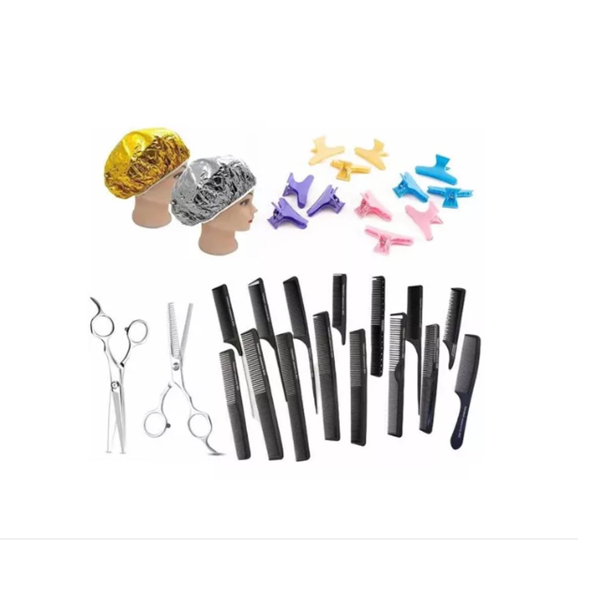 GENERICO - Kit 2 Tijeras + Set 15 Peinetas + Set 12 Tomador + 2 Gorros
