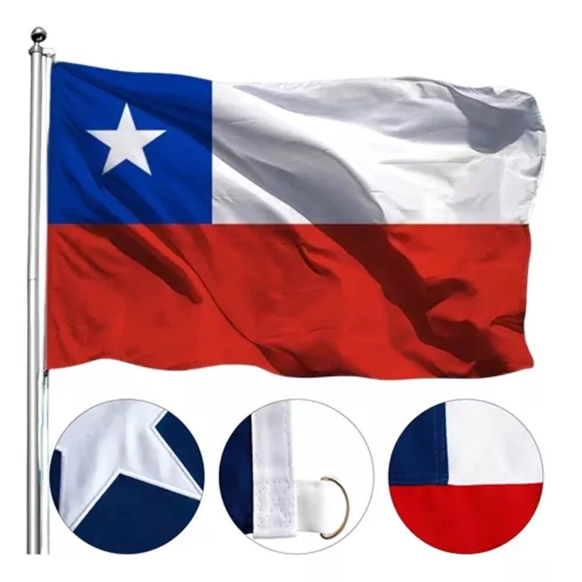 GENERICO - Bandera Premium Chile Chilena Bordada Reforzada 135x90 Cm