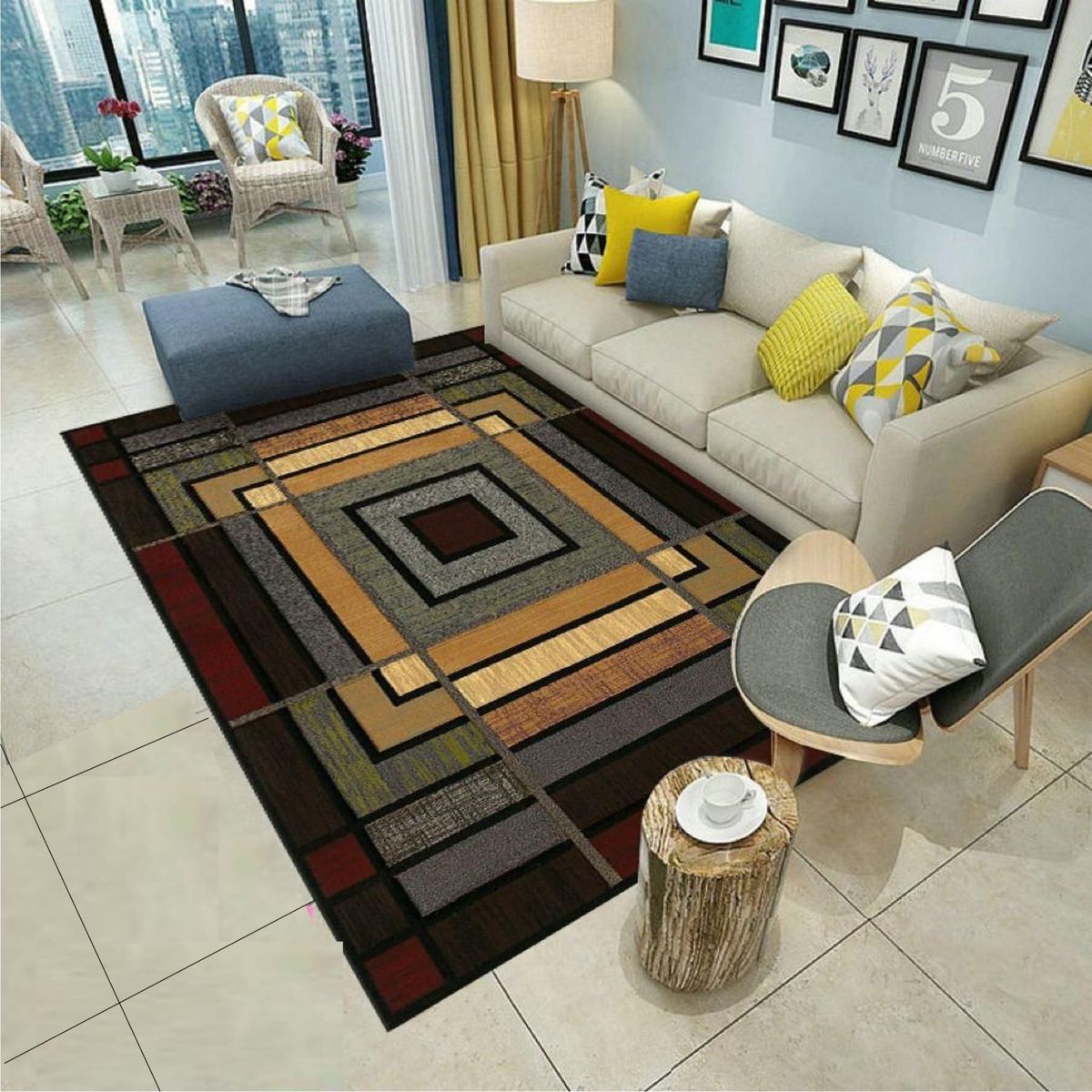 GENERICO - ALFOMBRA PARA LIVING 200x300 CON DISEÑO CUADROS COLORES MARIA