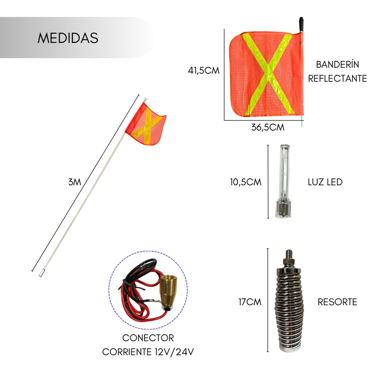 GENERICO - Pértiga Minera 3 Metros Para Camionetas Con Luz Led Minería