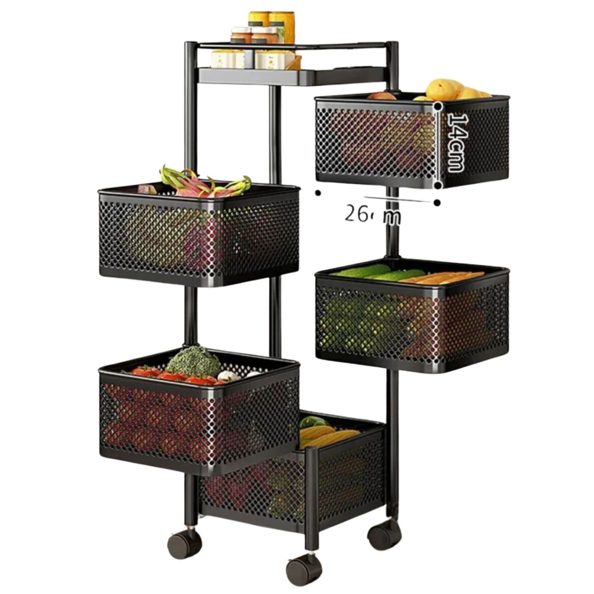GENERICO - Carrito Verdulero Organizador 5 Cestas Estante Metálico Giratorio