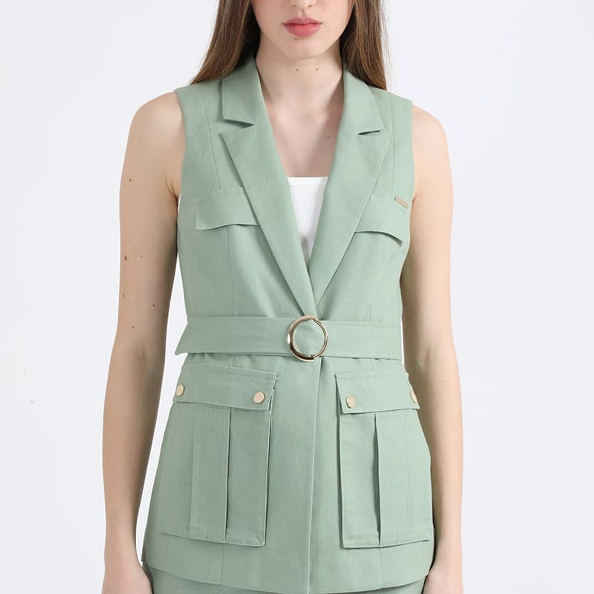 LIOLA - Chaqueta Sin Mangas Cargo, Lino Algodón, Verde Liola