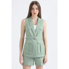 LIOLA - Chaqueta Sin Mangas Cargo, Lino Algodón, Verde