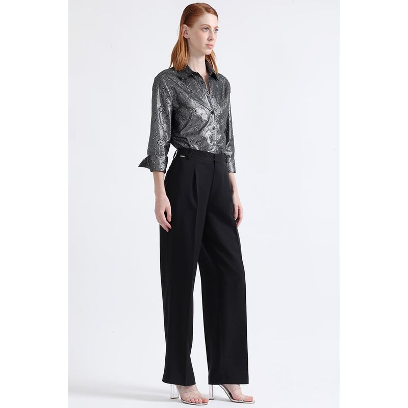 LIOLA - Pantalon Recto Tiro Alto Con Pinza, Negro Liola