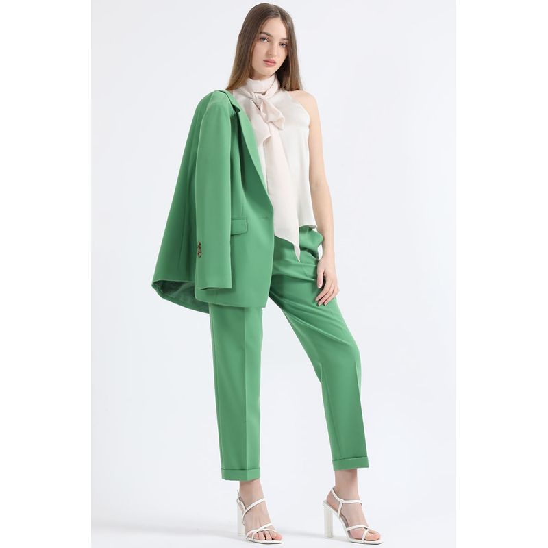 LIOLA - Pantalon Sastre Tiro Alto Con Bastilla, Verde Liola