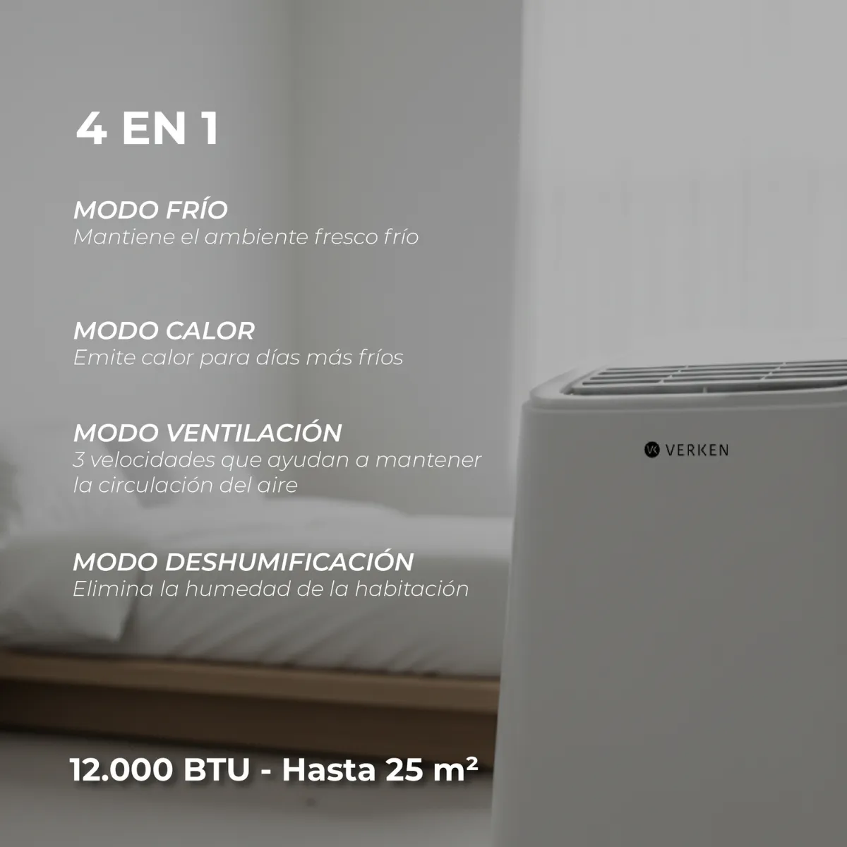 VERKEN - Aire Acondicionado Portátil Calefactor 4 en 1 - 12.000 BTU Frio / Calor Wifi Chamonix