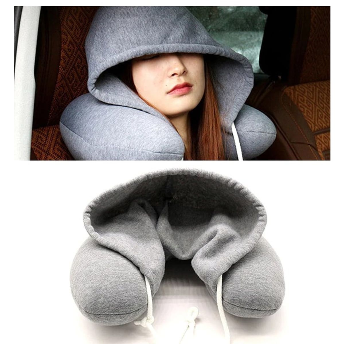 ESPACIO SEOUL - Cojin cuello con Capucha para dormir en Viaje Avion Almohada portatil