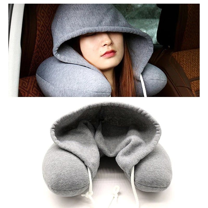SONEC - Cojin cuello con Capucha para dormir en Viaje Avion Almohada portatil