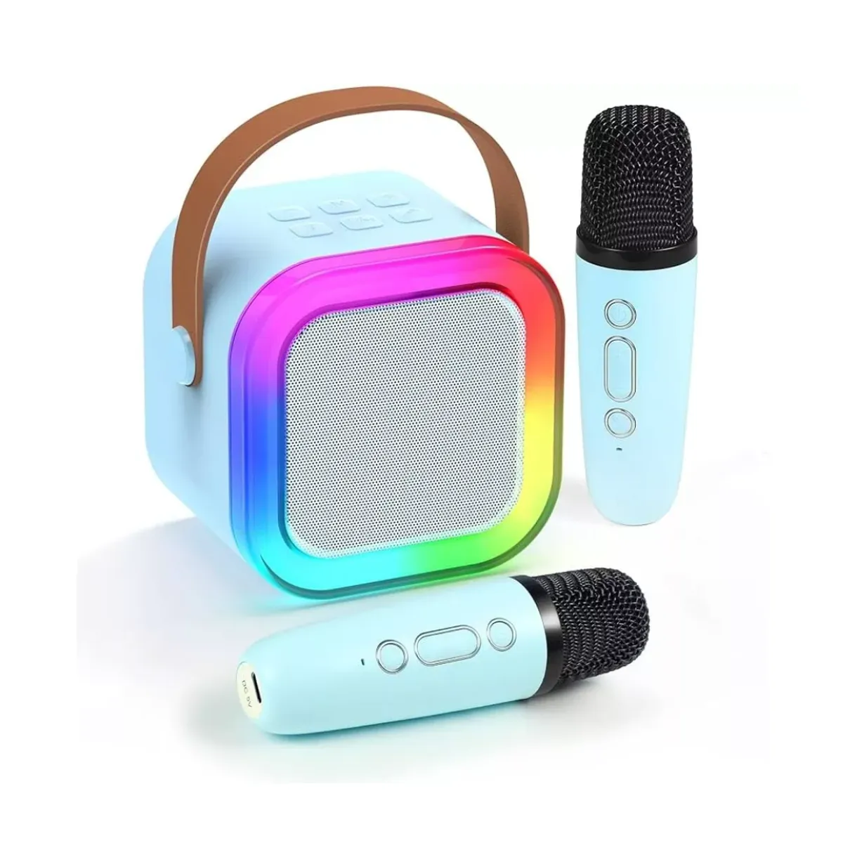 GENERICO - Mini Parlante Bluetooth Efectos Sonidos Luces Con 2 Micrófono Celeste