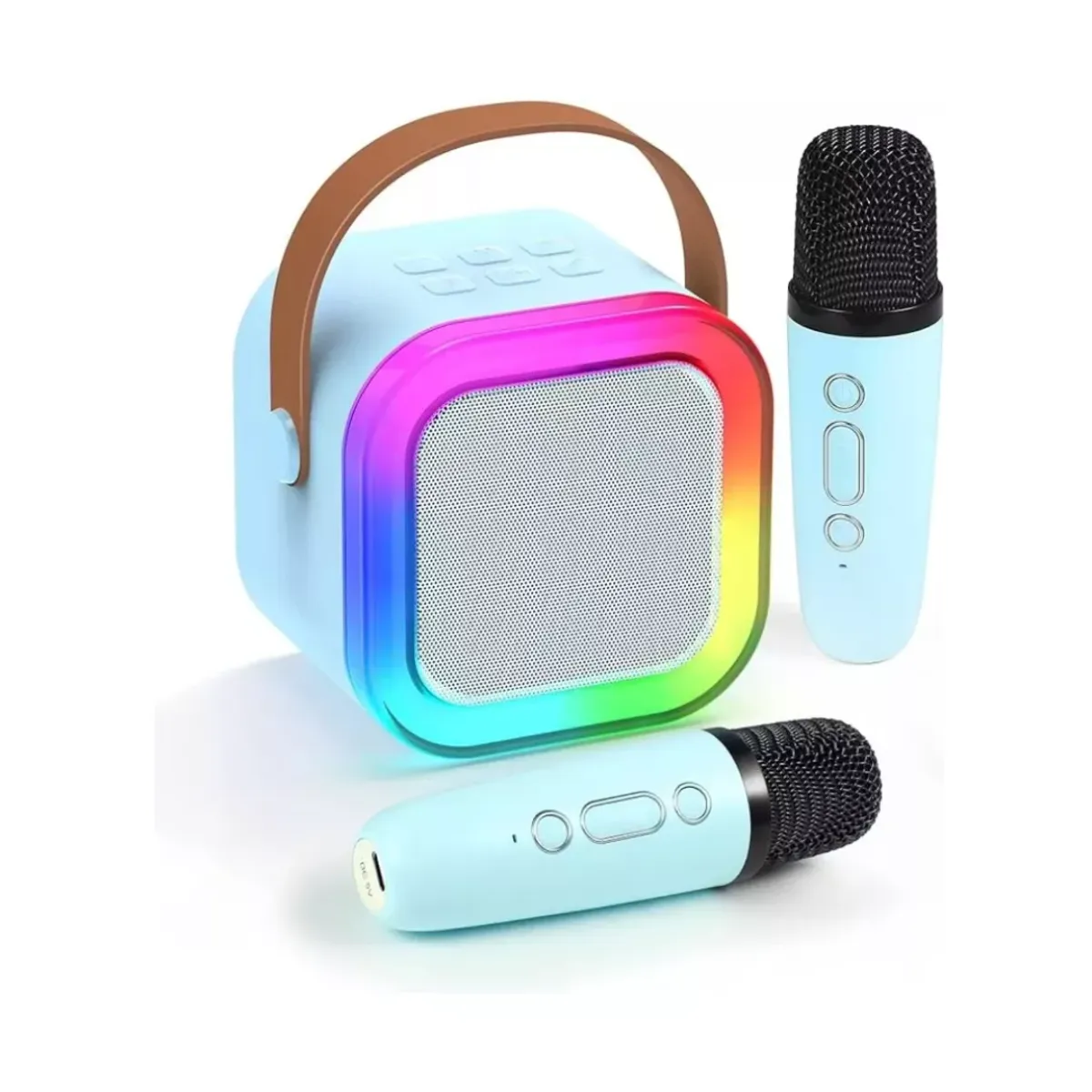 GENERICO - Mini Parlante Bluetooth Efectos Sonidos Luces Con 2 Micrófono Celeste