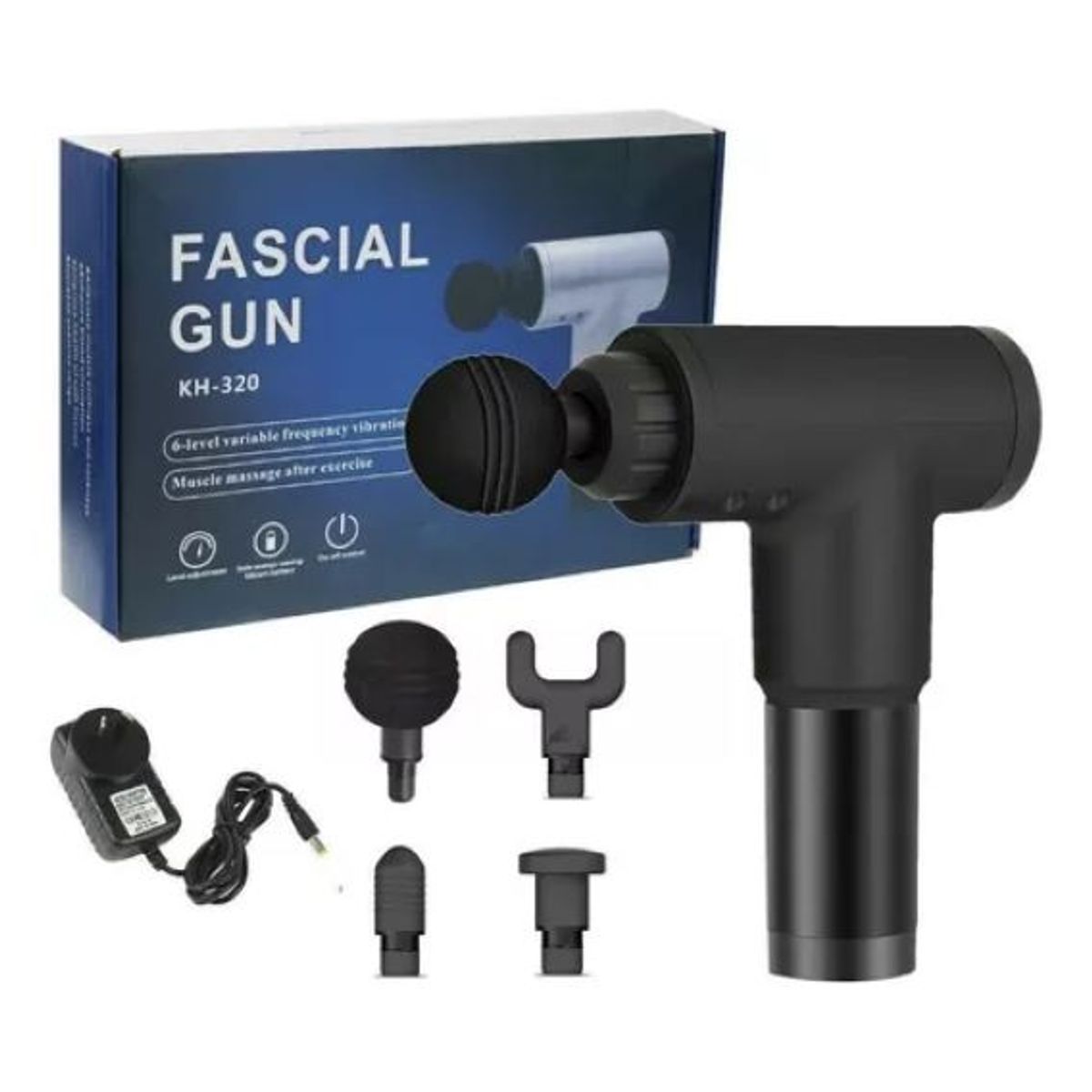 GENERICO - Pistola Masajeadora Muscular + 4 Cabezales Color Gris