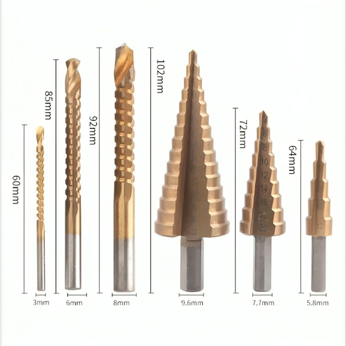 OEM - set 6 Broca Cónica Escalonada 4 A 32/herramienta De Sierra 3,6,8